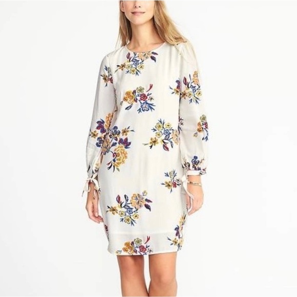 New Floral Tie-Sleeve Shift Dress lined size Medium - Picture 1 of 9